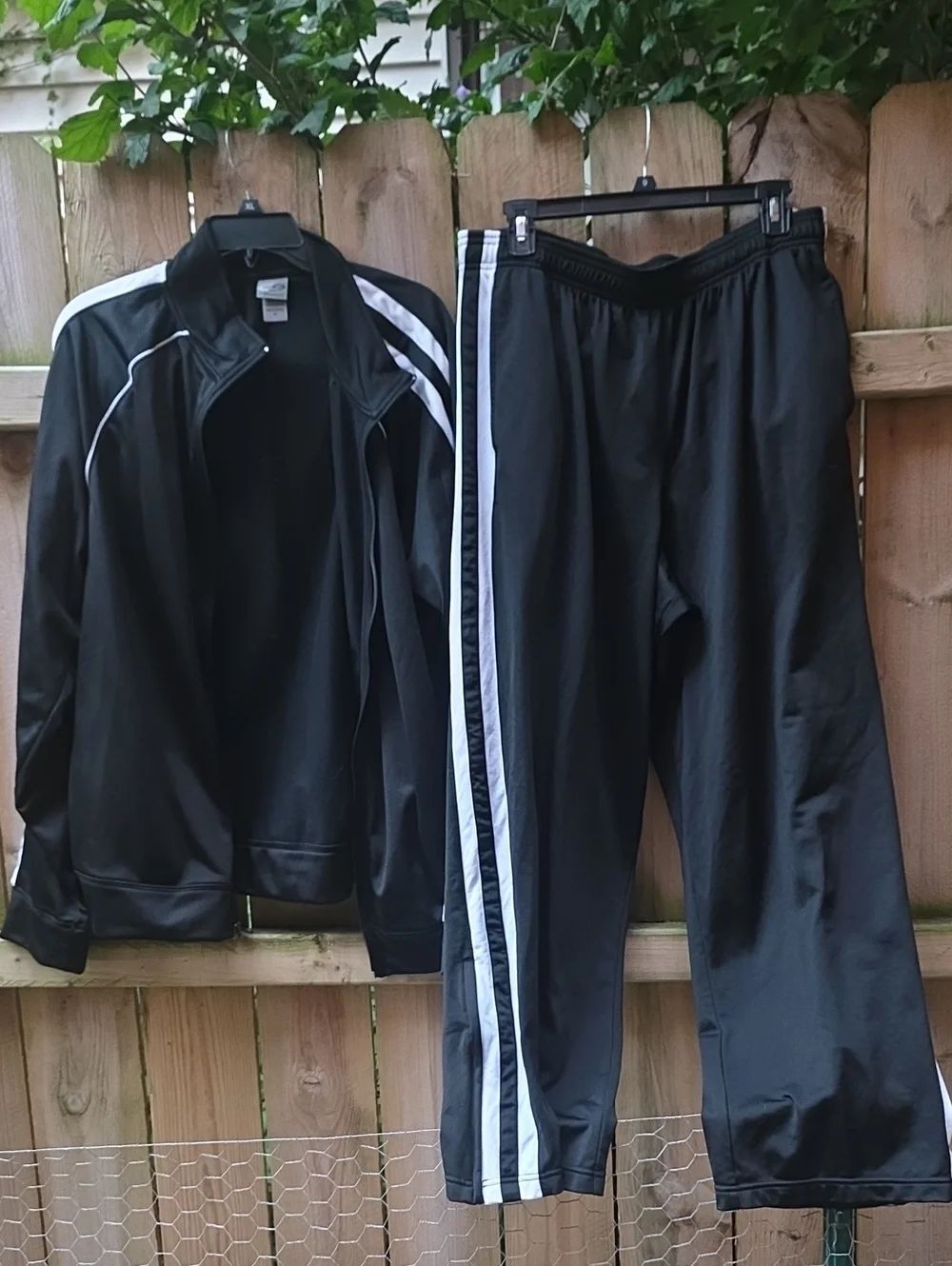 Black Track Jacket & Pants Set with White Stripes